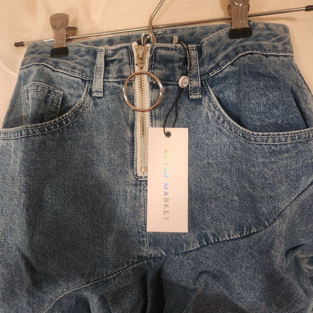 After Market x Anthropologie Asymmetrical Ruffle Denim Skirt High Low - Size XS - Picture 4 of 10